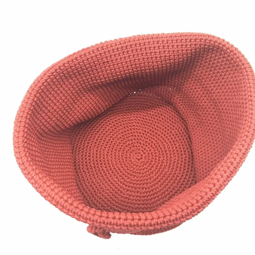 Boho Crochet Storage Basket 8” High 10” Diameter With Hook Red